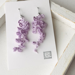 紫の藤の花ピアス　タティングレース　金属アレルギー対応 6枚目の画像