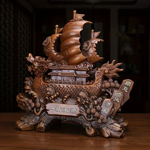 龍の帆船置物(小) 金龍 ドラゴン 竜 オブジェ 工芸品 オーナメント