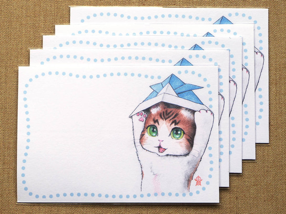 折り紙かぶとねこさん イラストポストカード・5枚セット 3枚目の画像