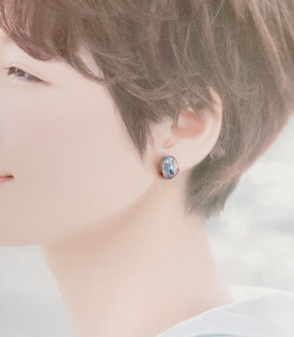 【 特集掲載 】 紫陽花 ブルー 琥珀糖 ピアス イヤリング 4点セット 金属アレルギー対応 6枚目の画像