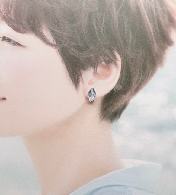 【 特集掲載 】 紫陽花 ブルー 琥珀糖 ピアス イヤリング 4点セット 金属アレルギー対応 8枚目の画像