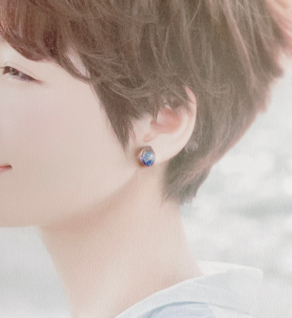 【 特集掲載 】 紫陽花 ブルー 琥珀糖 ピアス イヤリング 4点セット 金属アレルギー対応 7枚目の画像