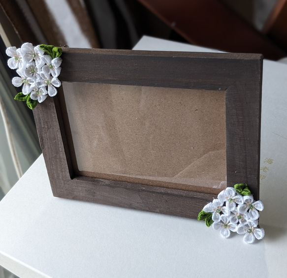 Ｎｏ．2　つまみ細工のフォトフレーム　紫陽花　簡易包装付き 2枚目の画像