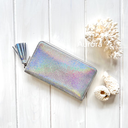 収納力重視！長財布〈TORON〉Aurora silverオーロラシルバー 1枚目の画像