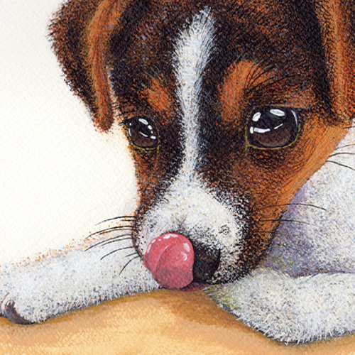 「ジャックラッセルテリアのミニぬいぐるみ」 アクリル画 パネル 原画 F4 ジャックラッセルテリアのミニぬいぐるみ」 アクリル画 パネル