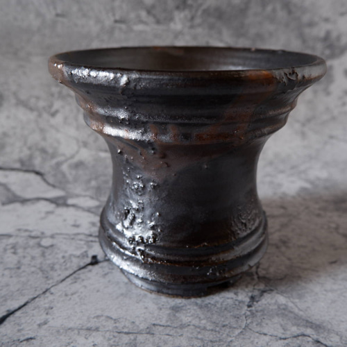 5.5号金彩掛け艶流紋黒鉢275 塊根植物 多肉植物 盆栽 植木鉢 作家鉢