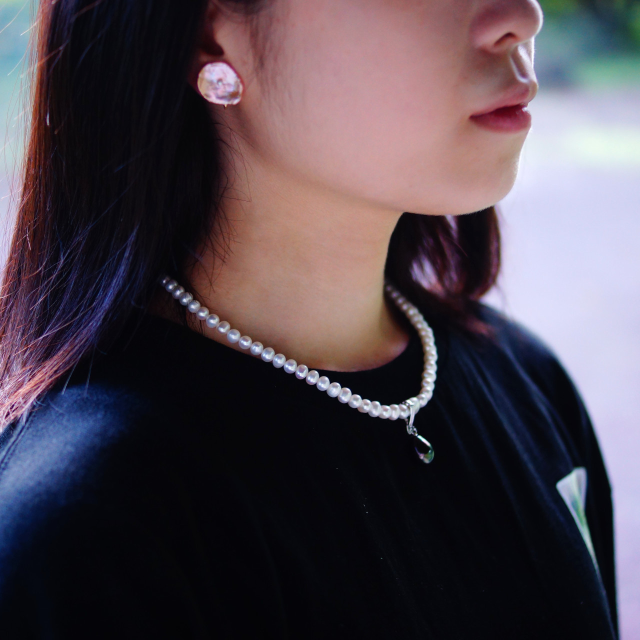 ドロップ型 黒蝶真珠 ペンダントトップ s925 金属アレルギー対応