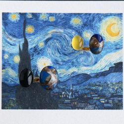 ゴッホ『 星月夜』ラピスラズリ × オニキス　お守り絵画リング 3枚目の画像