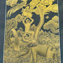 ゴールド　手書き  曼陀羅 タンカ　象　猿　ウサギ　キジ 2枚目の画像