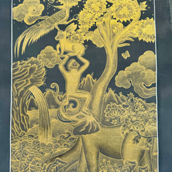 ゴールド　手書き  曼陀羅 タンカ　象　猿　ウサギ　キジ 3枚目の画像