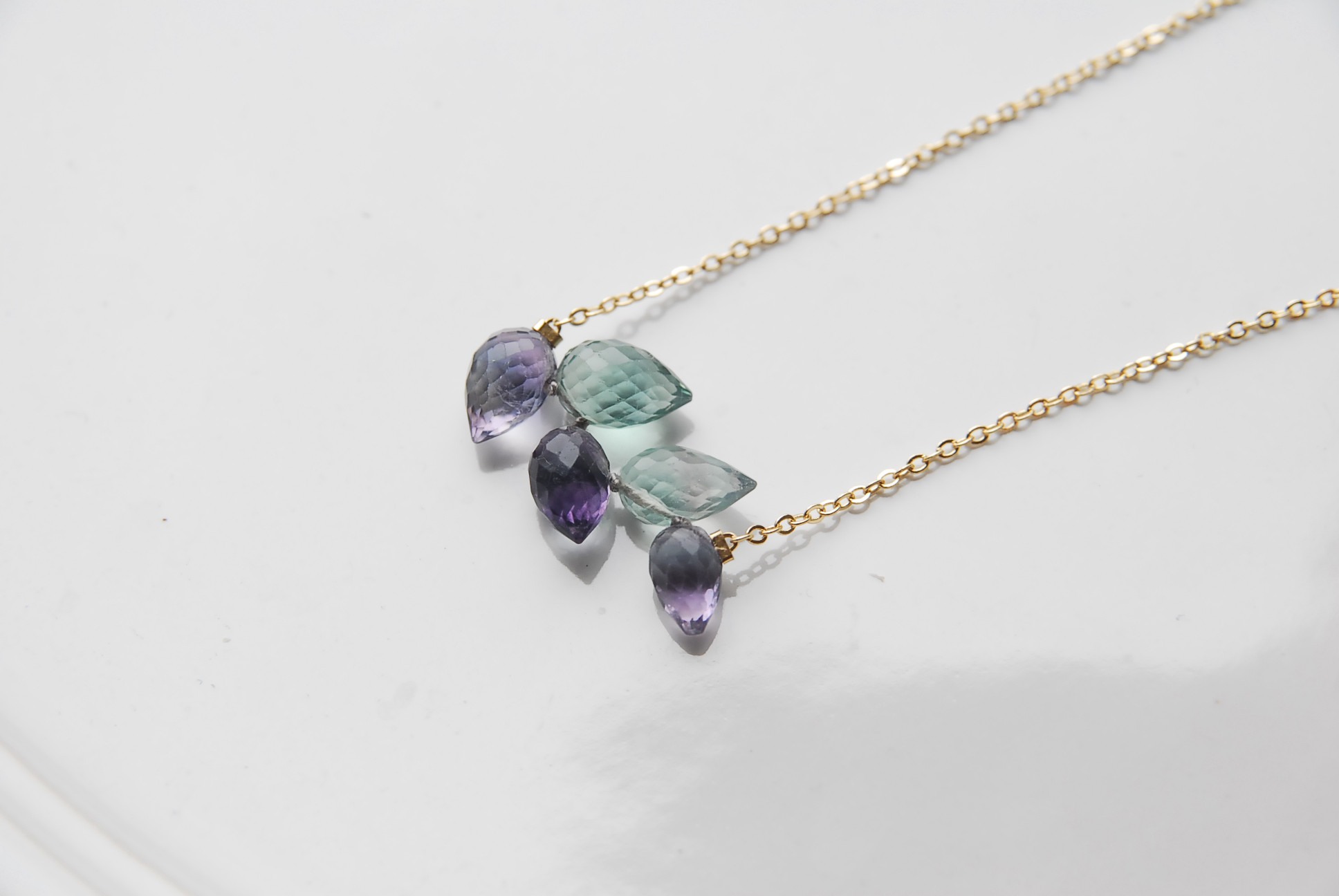 再再販 つぼみドロップフローライトのネックレス14kgf ピアス