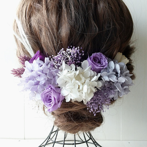 ライラック 髪飾り (プリザーブドフラワー 結婚式 卒業式 成人式 振袖