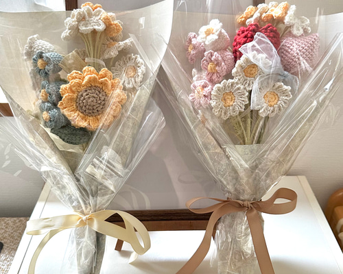 ぬいぐるみ用お花ブーケ チューリップ 毛糸のお花 ぬいぐるみ用お花ブーケ チューリップ 毛糸のお花