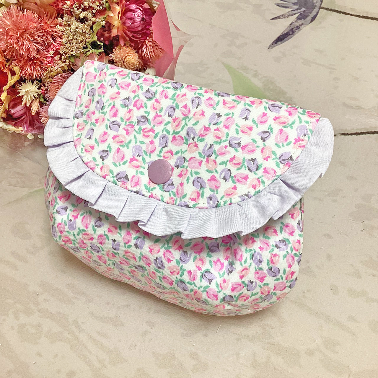 リバティ ふっくらタックのミニポーチ ティルティル アリスラベンダー  