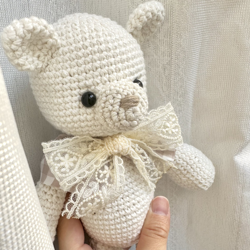 カスタマイズ可能❣️ファーヤーンのクマさんあみぐるみ（ホワイト