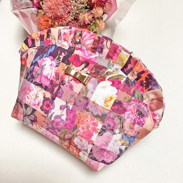 リバティ ラウンドフリルポーチ＜リボン付き＞ 共布フリル アーカイブ  