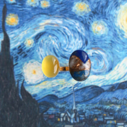 ゴッホ『 星月夜』ラピスラズリ × カルセドニー　お守り絵画リング 1枚目の画像