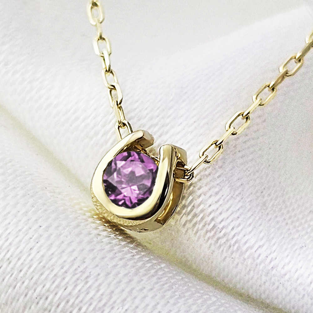 2月 誕生石 アメジスト 幸運呼び込む人気モチーフ 馬の蹄 & 四ツ葉 クローバー 小さなプチペンダント 受注制作