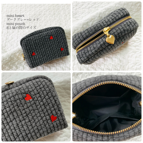 ハート刺繍 minipouch SとMの間のサイズ 刺繍 ミニポーチ