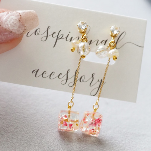 No.57-A 【値下げ】ドライフラワー・押し花☆ピアス・イヤリング No.57