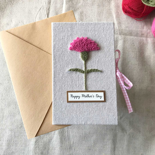 カーネーションの母の日手作りカード | ピンクの花 メッセージ