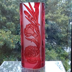 「カーネーション」花器　母の日　赤　サンドブラスト 4枚目の画像