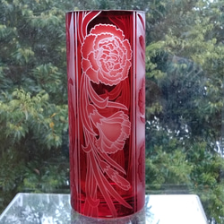 「カーネーション」花器　母の日　赤　サンドブラスト 2枚目の画像