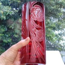 「カーネーション」花器　母の日　赤　サンドブラスト 10枚目の画像