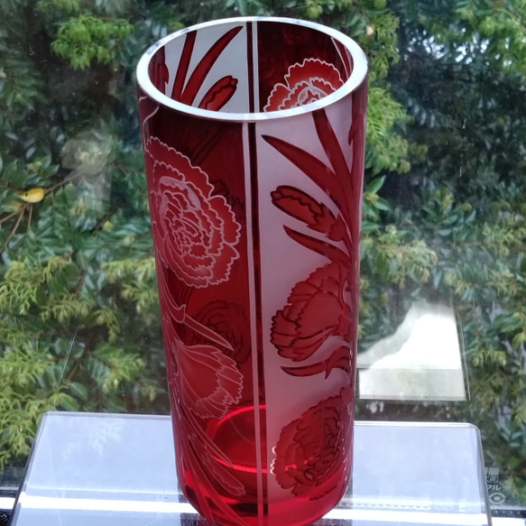 「カーネーション」花器　母の日　赤　サンドブラスト 7枚目の画像