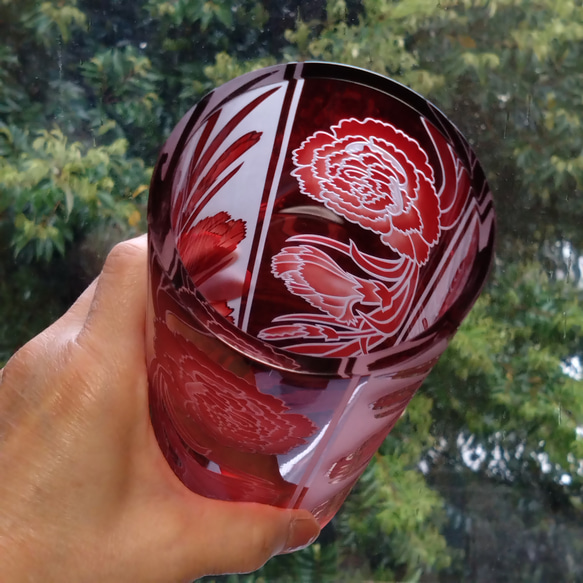 「カーネーション」花器　母の日　赤　サンドブラスト 12枚目の画像