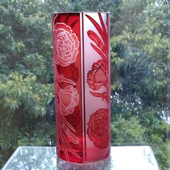 「カーネーション」花器　母の日　赤　サンドブラスト 3枚目の画像