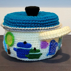 毛糸雑貨 レトロホーロー鍋 ／ キッチン  (小物入れ、置物） 3枚目の画像