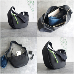 （全33色から選べる引き手）コンパクトで大容量!丸型ハーフムーン お出掛けショルダーバッグ 撥水ナイロン 2way 黒 3枚目の画像