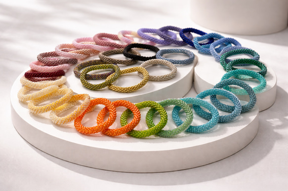 チューブクロッシェ バングル シングルカラー ブレスレット 珠の