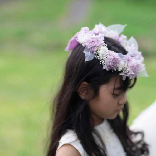 大人サイズもオーダー可】プリザーブドフラワー花冠 パープル/花かん