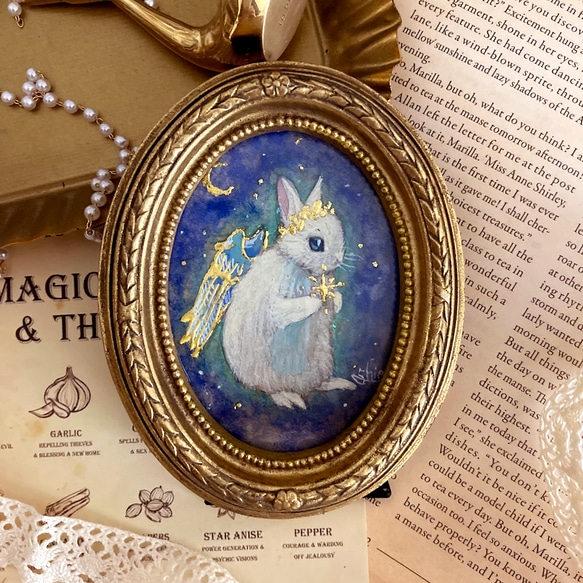 うさぎの天使さん-『つかまえた！』 /星 月 原画 アンティーク