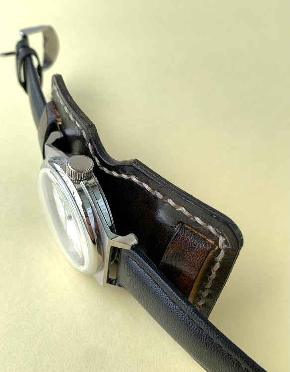 アンティーク腕時計ベルト本革カバー、時計付き 3枚目の画像