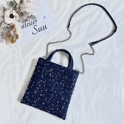 2way ツイード トートバッグ ミニ ネイビー ドット ポシェット 斜