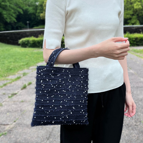 2way ツイード トートバッグ ミニ ネイビー ドット ポシェット 斜