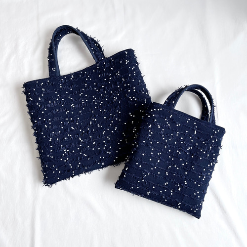 2way ツイード トートバッグ ミニ ネイビー ドット ポシェット 斜