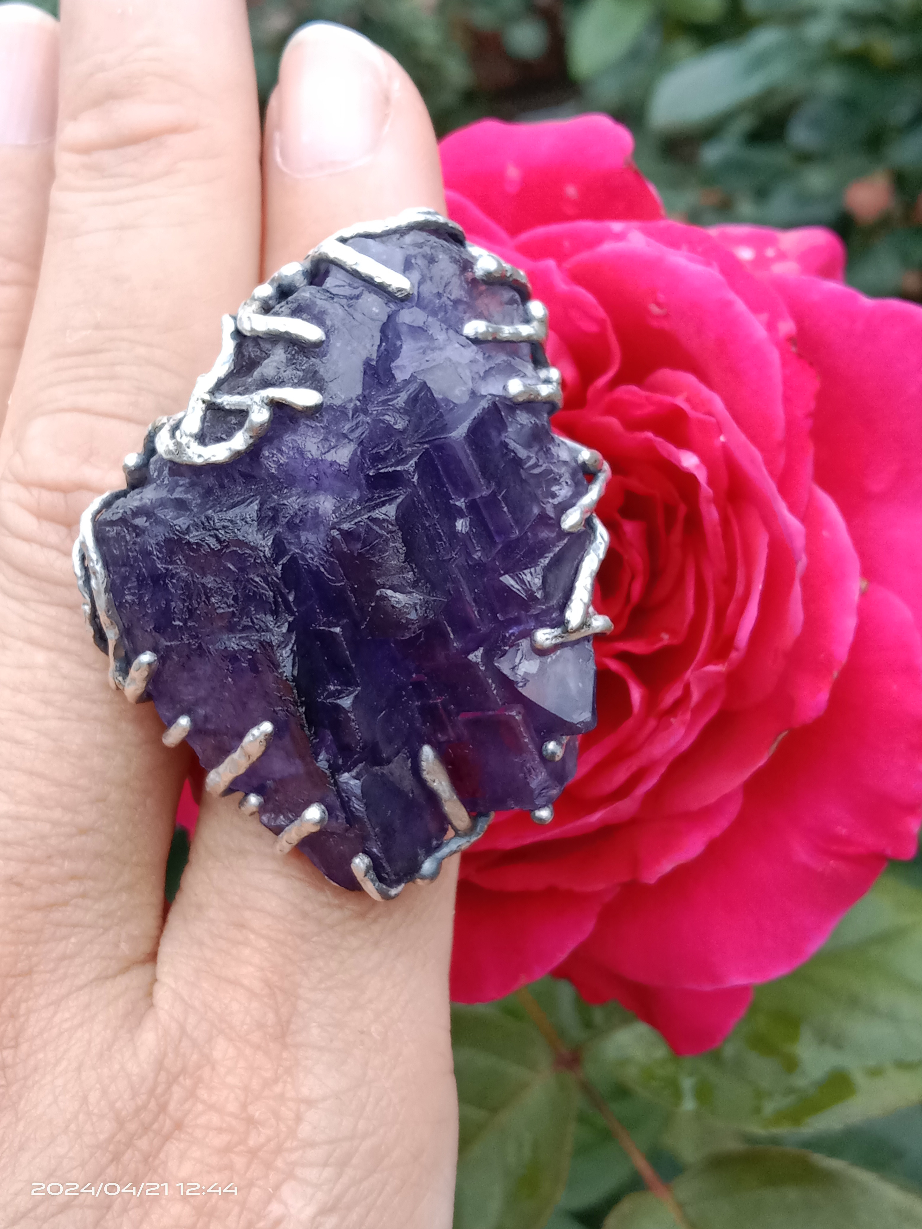 蛍石鉱物ハンドメイドシルバーリング～「Jing」～ 蛍石鉱物シルバーリング