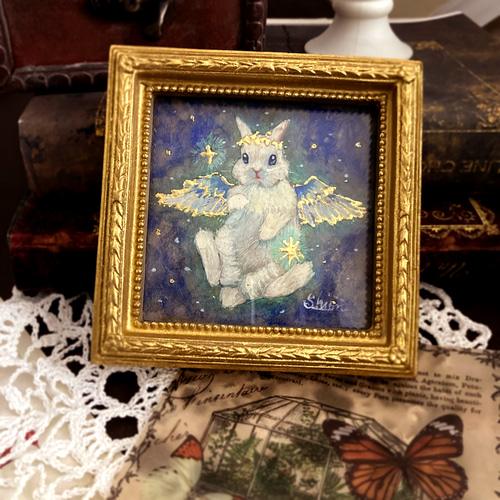 うさぎの天使さん-『星空のダンス』 /星 月 原画 アンティーク