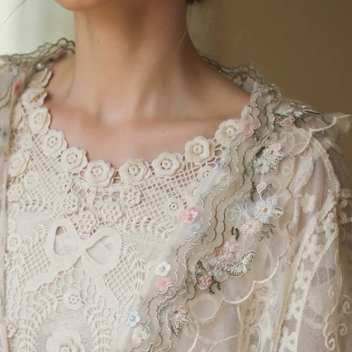 裸衣夢⭐️レースロングカーディガン／花モチーフ／レース／チュール
