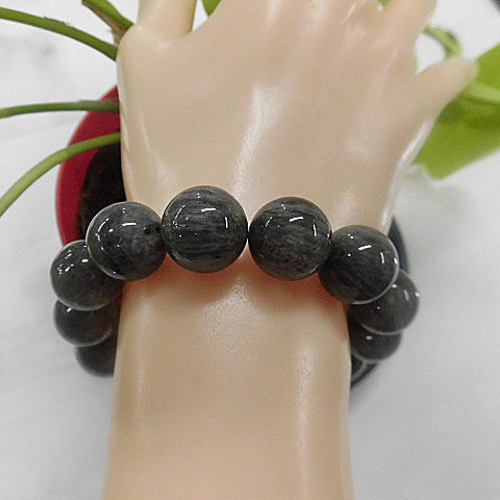 天然石 ブルールチルクォーツ14.1～14.9mm玉ブレスレット 内周：約19.7