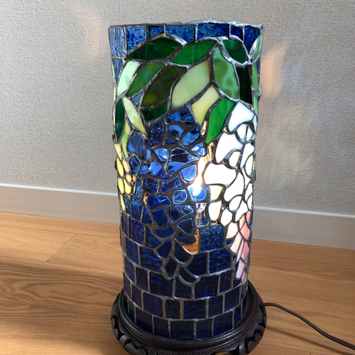 ステンドグラス 円筒型ランプ(藤の花) スタンドライト ステンドグラス 円筒型ランプ(藤の花) スタンドライト