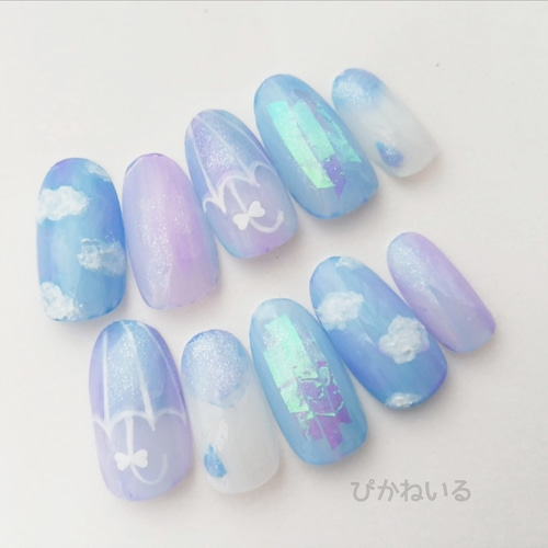 個性派♡傘×雲,梅雨ネイル ネイルチップ（つけ爪） ぴかねいる 通販 