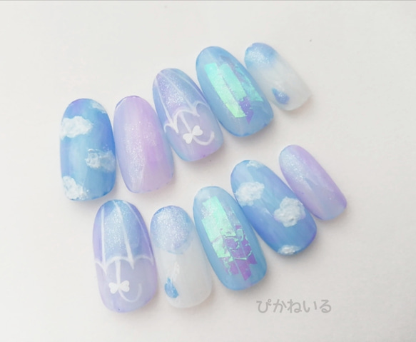 個性派♡傘×雲,梅雨ネイル ネイルチップ（つけ爪） ぴかねいる 通販