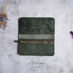 薄型長財布 本革 ｲﾀﾘｱﾝﾚｻﾞｰ MossGreen モスグリーン 長財布 ATELIER