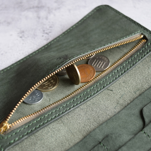 【モスグリーン】 ダブルファスナー　長財布 長財布 モスグリーン | 手作り革工房「はろはろ」