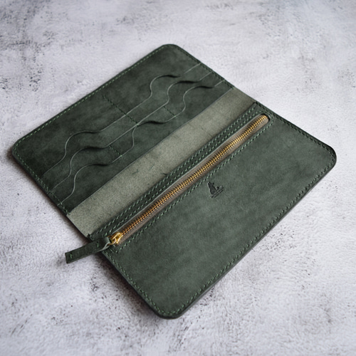 薄型長財布 本革 ｲﾀﾘｱﾝﾚｻﾞｰ MossGreen モスグリーン 長財布